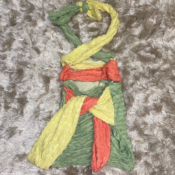 Tie Front Cutout Colorblock Halter Dress - Picture 3 of 4